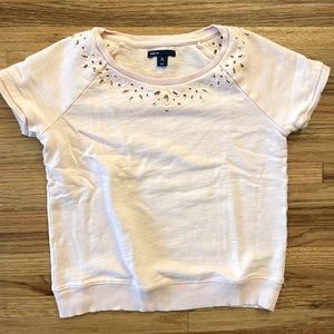 Gap Kids Light Pink Laser Cut Embroidered Short Sleeve Sweatshirt, Size XL (12)